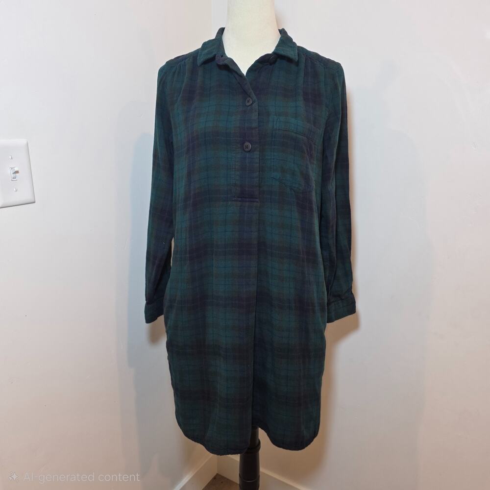 Madewell Latitude Blue and Green Alma Plaid Shirt Dress Sz M